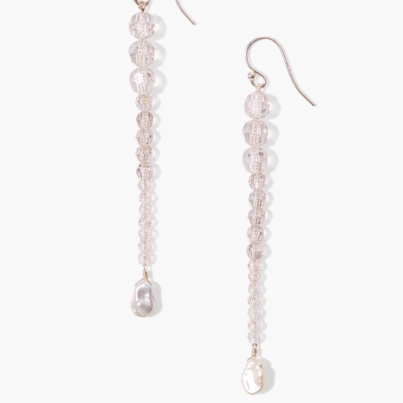NWT CHAN LUU GRADUATED SWAROVSKI CRYSTAL KESHI PEARL DROP SILVER EARRINGS - Picture 1 of 2